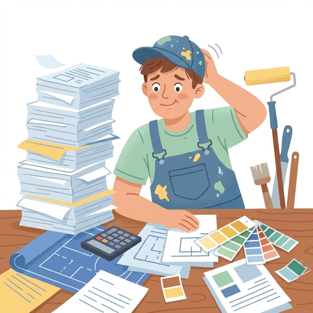 書類作業に追われる様子